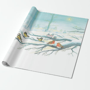 Waldvögel im Winter Geschenkpapier