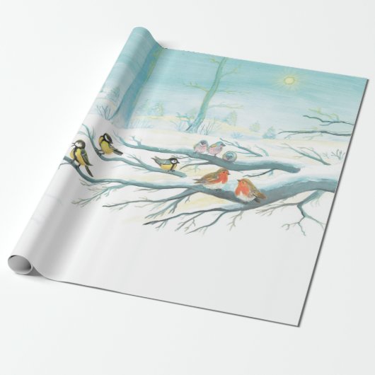 Waldvögel im Winter Geschenkpapier (Ungerollt)