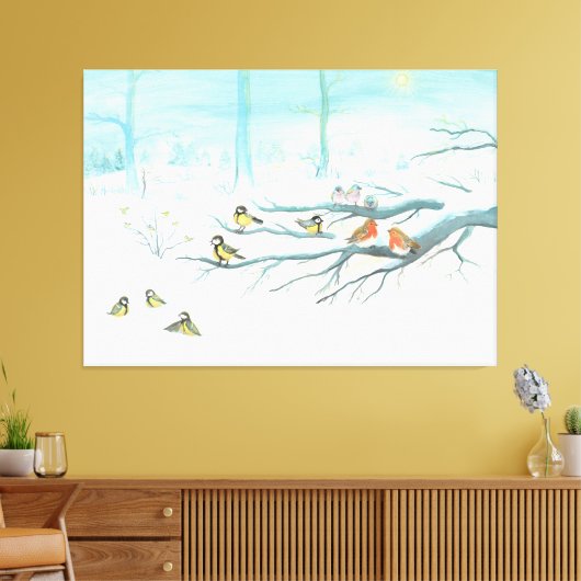 Waldvögel im Winter Leinwanddruck (Insitu (Wohnzimmer))