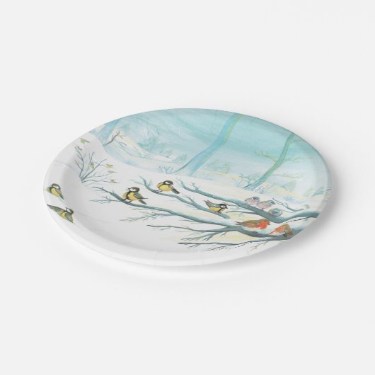 Waldvögel im Winter Pappteller (Schrägansicht)