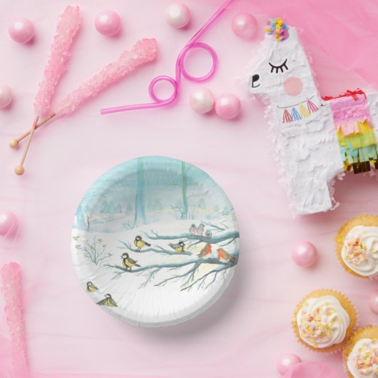 Waldvögel im Winter Pappteller (Party)