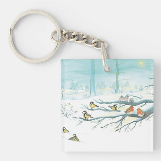 Waldvögel im Winter Schlüsselanhänger (Vorderseite)