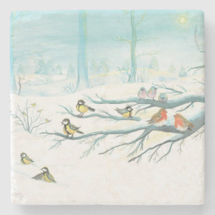 Waldvögel im Winter Steinuntersetzer