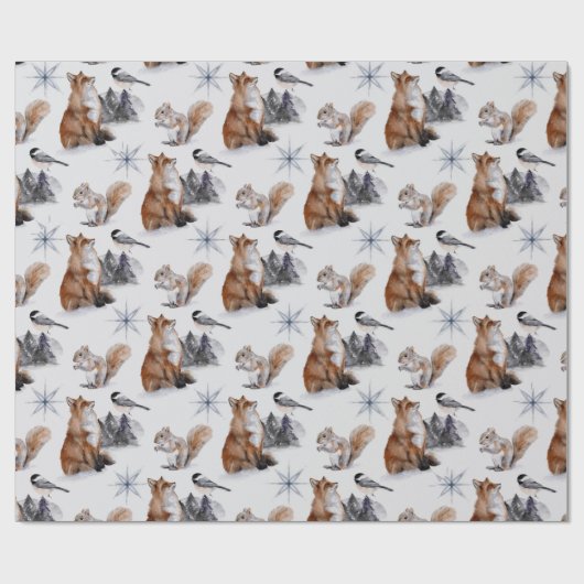 Waldvögel Roter Fuchs Eichhörnchenvogel Schneefloc Geschenkpapier (Flach)