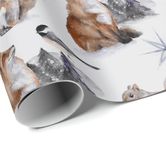 Waldvögel Roter Fuchs Eichhörnchenvogel Schneefloc Geschenkpapier (Rolleneckpunkt)