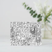 Waldvögel Schwarz-Weiß-Illustration Postkarte (Stehend Vorderseite)