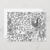 Waldvögel Schwarz-Weiß-Illustration Postkarte (Vorne/Hinten)