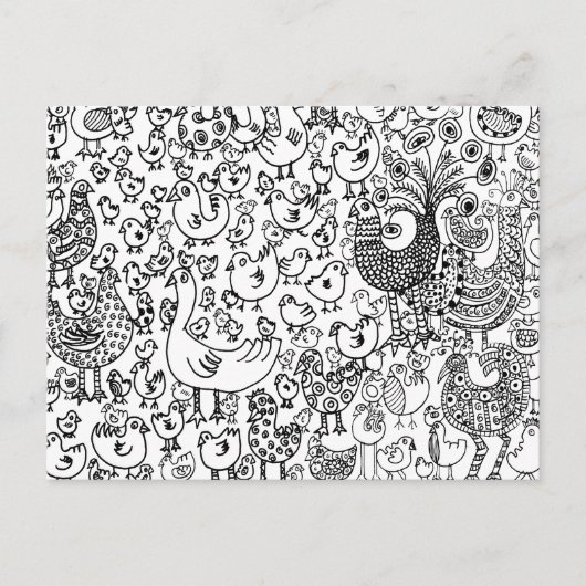 Waldvögel Schwarz-Weiß-Illustration Postkarte (Vorderseite)