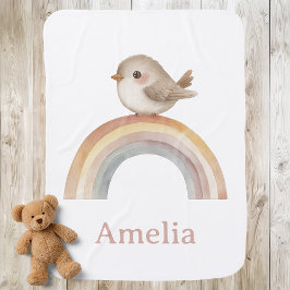 Waldvögel und Pastell-Regenbogen mit Namen Babydecke