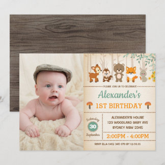 Waldwald 1. Geburtstag Baby Animals Party Einladung