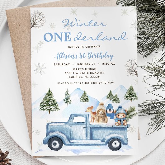 Waldwald Blue Truck ONEderland 1. Geburtstag Einladung