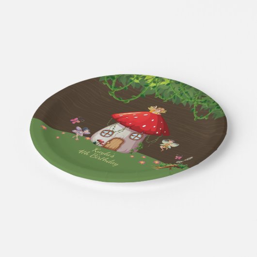 Waldwald, feenhafter Geburtstag Pappteller (Schrägansicht)