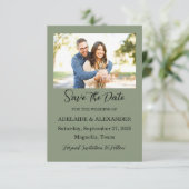 Waldwald Foto Hochzeit Grün Save The Date (Stehend Vorderseite)