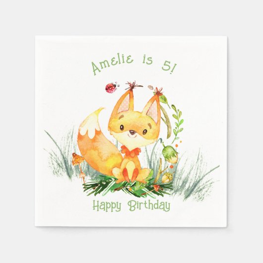 Waldwald Fox Niedliche Geburtstag Napkins Serviette (Vorderseite)