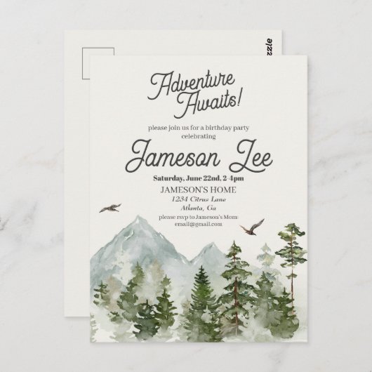 Waldwald Geburtstagsparty einladen Postkarte (Vorne/Hinten)