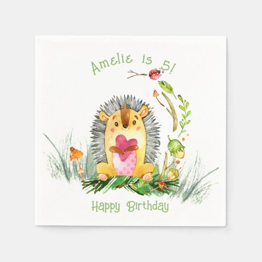Waldwald Igel Niedliche Geburtstag Serviette (Vorderseite)