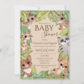 Waldwald Jungle Tiere Grüne Baby Einladung (Vorderseite)