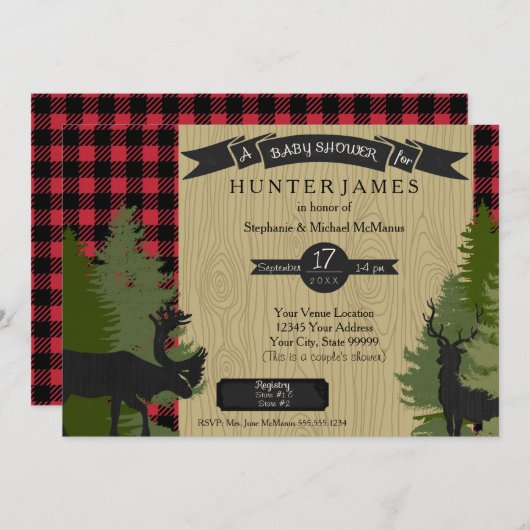 Waldwald Lumberjack Kariert Wood Baby Dusche Einladung (Vorne/Hinten)