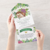 Waldwald Niedlicher Blumenhain Igel Babydusche All In One Einladung (Abreißen)