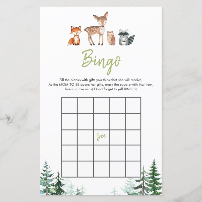 Waldwald Oh Boy Baby Dusche Bingo Spiel (Vorderseite)