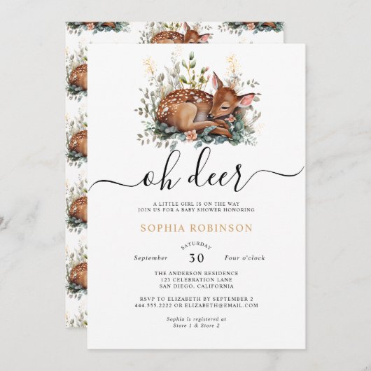 Waldwald Oh Deer Baby Dusche Einladung (Vorne/Hinten)
