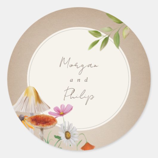 Waldwald Pilzsaal Hochzeit Cardstock Runder Aufkleber (Vorderseite)