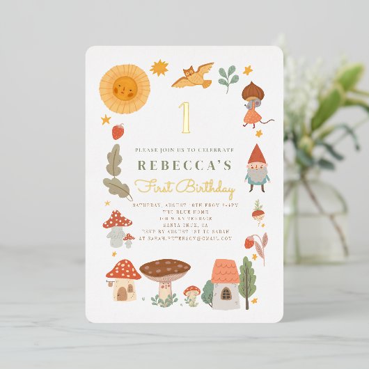 Waldwald Pilzzimmer Babydusche Foil Invitati Folieneinladung (Stehend vorne)