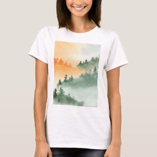 Waldwald Slope Hills Haze Fog Wasserfarbe Grab T-Shirt