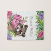 Waldwald Süße Blumen Waschbär Kinder Name Puzzle (Horizontal)