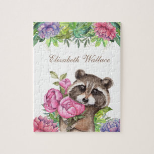 Waldwald Süße Blumen Waschbär Kinder Name Puzzle