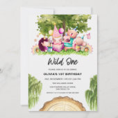 Waldwald Wild One Girl 1. Geburtstag Party Einladung (Vorderseite)