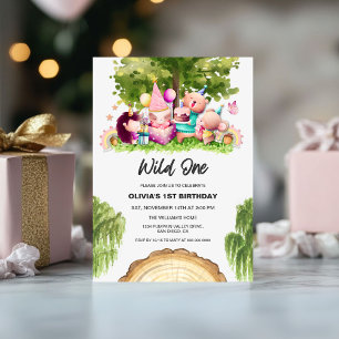 Waldwald Wild One Girl 1. Geburtstag Party Einladung