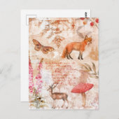 Waldwald Wildlife Fox Dee Butterfly Herbst Postkarte (Vorne/Hinten)