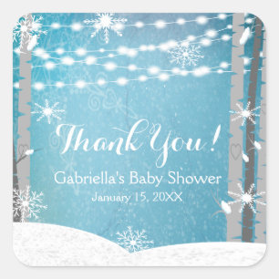 Waldwaldbirken-Baum-Babyparty-Aufkleber Quadratischer Aufkleber