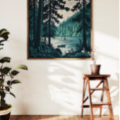 Waldwälder Natur Landschaft Vintag Linocut Poster