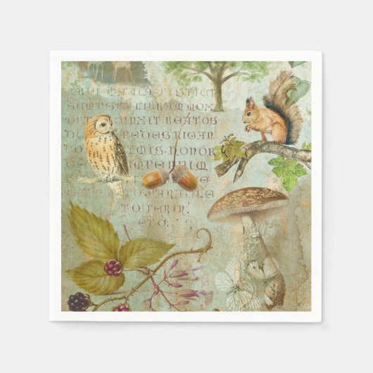 Waldwälder Wildtierquichhörnchen, Owl, Decoupage Serviette (Vorderseite)