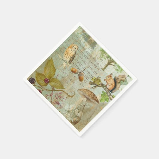 Waldwälder Wildtierquichhörnchen, Owl, Decoupage Serviette (Ecke)