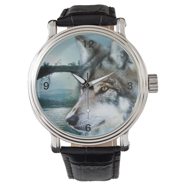 Waldwaldmoonlight Vollmondwolf Armbanduhr (Vorderseite)