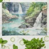 Waldwasserfall Geschirrtuch (Gefaltet)
