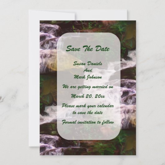 Waldwasserfall Hochzeit Save The Date (Vorderseite)