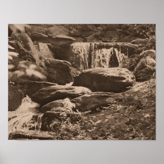 Waldwasserfall in Sepia Brawn Nature Poster (Vorne)