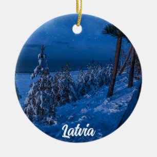 Waldweg bei Winternachtsbaumverzierung der Keramik Ornament