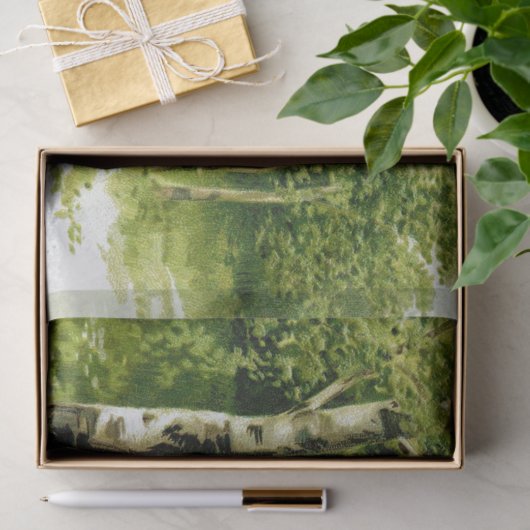 Waldweg Birch Trees Blaue Blumen Decoupage Seidenpapier (Geschenk)