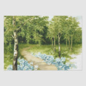 Waldweg Birch Trees Blaue Blumen Decoupage Seidenpapier (Vorderseite)