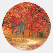 Waldweg, Herbst, Runder Aufkleber (Vorderseite)