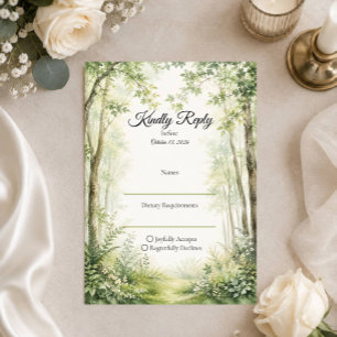 Waldweg-Hochzeit RSVP Karte