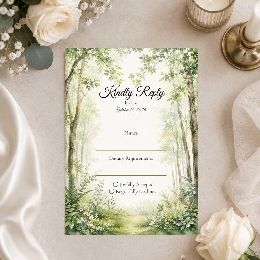 Waldweg-Hochzeit RSVP Karte