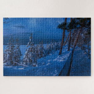 Waldweg im Winternachtspuzzle Puzzle