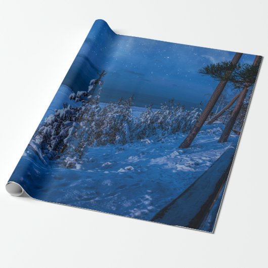 Waldweg in der Winternacht Geschenkpapier (Ungerollt)