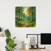 Waldweg-Landschaft - Aquarell-Malstil Poster (Heimbüro)